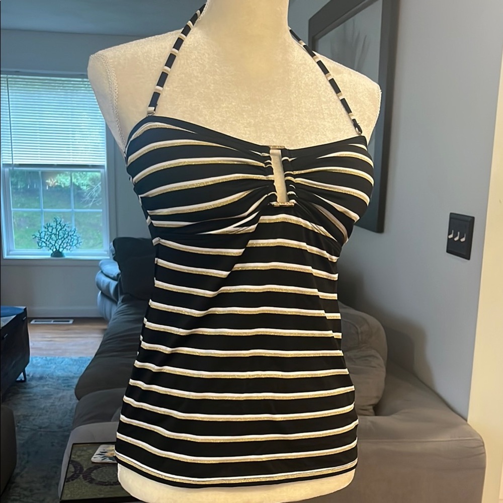 Ralph Lauren Navy, Gold and White Striped Swim Top